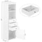 Basicwise Tall Freestanding Linen Tower, Bathroom Cabinet with 2 Open shelves, 3 Drawers, and a Closet, White QI004611.WT - alternate 3